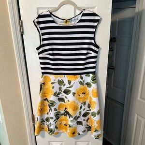 Studio One Black and White Striped Floral Midi Dress